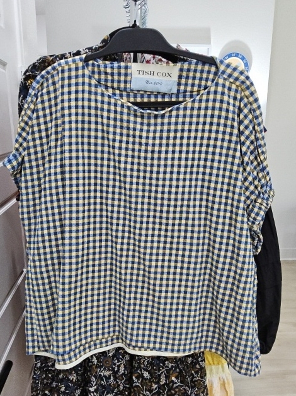 Tish Cox Blue and Cream Gingham Short Sleeve Top